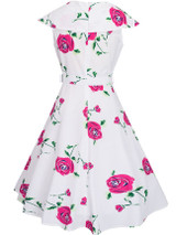 Casual Lapel Bowknot Belt Floral Printed Skater Dress