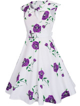 Casual Lapel Bowknot Belt Floral Printed Skater Dress