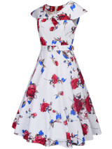 Casual Lapel Belt Floral Printed Excellent Skater Dress