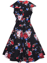 Casual Lapel Belt Floral Printed Excellent Skater Dress
