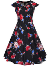 Casual Lapel Belt Floral Printed Excellent Skater Dress