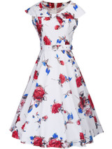 Casual Lapel Belt Floral Printed Excellent Skater Dress
