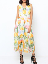 Charming V-Neck Floral Printed Chiffon Maxi Dress