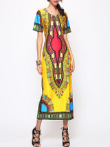 Casual Printed Chic Round Neck Maxi-dress