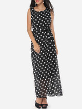 Casual Polka Dot Bowknot Elegant Round Neck Maxi-dress