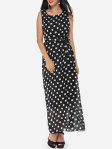 Casual Polka Dot Bowknot Elegant Round Neck Maxi-dress
