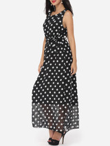 Casual Polka Dot Bowknot Elegant Round Neck Maxi-dress
