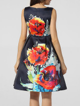 Casual Boat Neck Floral Printed Skater Dress