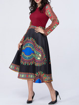Casual Tribal Printed Color Block Round Neck Skater Dress Casual Tribal Printed Color Block Round Neck Skater Dress