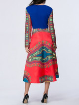 Casual Tribal Printed Color Block Round Neck Skater Dress Casual Tribal Printed Color Block Round Neck Skater Dress