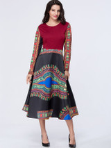 Casual Tribal Printed Color Block Round Neck Skater Dress Casual Tribal Printed Color Block Round Neck Skater Dress