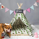Forest Leaves Dog Teepee with Soft Dog Bed