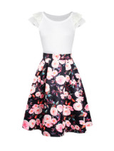 Charming Round Neck Floral Printed Skater Dress