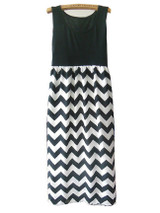 Casual Round Neck Zigzag Striped Chiffon Maxi Dress