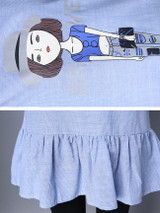 Casual Cartoon Printed Striped Cotton Shift Dress