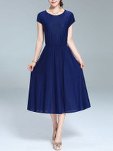 Casual Round Neck Elastic Waist Plain Simple Maxi Dress
