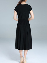 Casual Round Neck Elastic Waist Plain Simple Maxi Dress