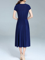 Casual Round Neck Elastic Waist Plain Simple Maxi Dress