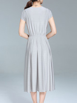 Casual Round Neck Elastic Waist Plain Simple Maxi Dress