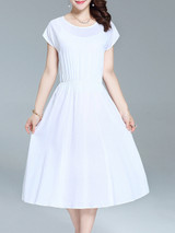 Casual Basic Designed Round Neck Elastic Waist Plain Maxi Dress