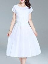 Casual Basic Designed Round Neck Elastic Waist Plain Maxi Dress