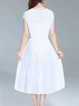 Casual Basic Designed Round Neck Elastic Waist Plain Maxi Dress