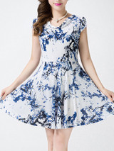 Casual Cowl Neck Skater Dress In Painted Print