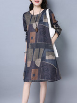 Casual Colorful Color Block Round Neck Pocket Shift Dress