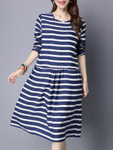 Casual Round Neck Striped Nifty Skater Dress