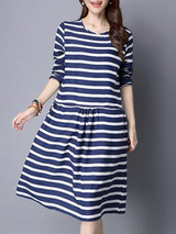 Casual Round Neck Striped Nifty Skater Dress