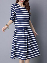 Casual Round Neck Striped Nifty Skater Dress