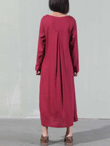 Casual Round Neck Solid Pocket Maxi Dress