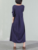 Casual Round Neck Solid Pocket Maxi Dress