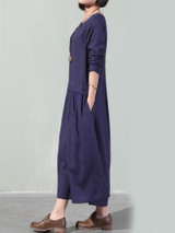 Casual Round Neck Solid Pocket Maxi Dress
