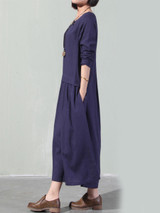 Casual Round Neck Solid Pocket Maxi Dress
