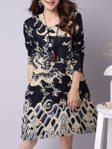 Casual Round Neck Abstract Print Fascinating Shift Dress