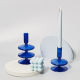 Blue Horizon Taper Glass Candlestick Holders