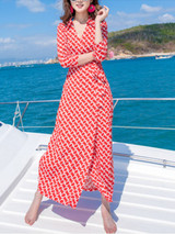 Casual V-Neck Slit Printed Maxi Dress Casual V-Neck Slit Printed Maxi Dress