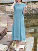 Casual Embroidery Plain Half Sleeve Round Neck Maxi Dress