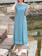 Casual Embroidery Plain Half Sleeve Round Neck Maxi Dress