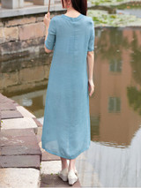 Casual Embroidery Plain Half Sleeve Round Neck Maxi Dress