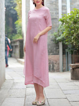 Casual Embroidery Plain Half Sleeve Round Neck Maxi Dress