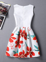 Casual Round Neck Contrast Floral Printed Skater Dress