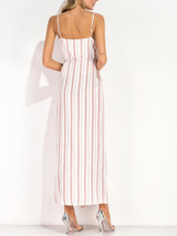 Casual Spaghetti Strap Slit Vertical Striped Maxi Dress
