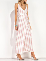 Casual Spaghetti Strap Slit Vertical Striped Maxi Dress