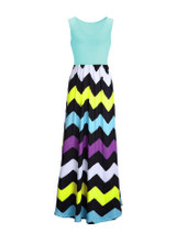 Casual Color Block Zigzag Striped Round Neck Maxi Dress