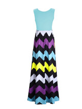 Casual Color Block Zigzag Striped Round Neck Maxi Dress