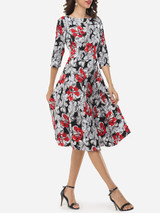 Casual Printed Captivating Round Neck Skater-dress