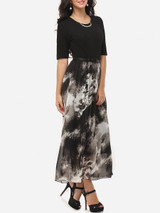 Casual Patchwork Charming Round Neck Maxi-dress