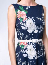 Casual Boat Neck Vintage Floral Printed Skater Dress